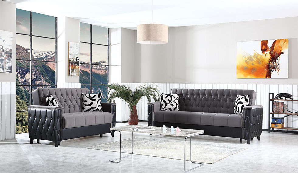 KEVIN GREY BLACK 3+2 SEATER